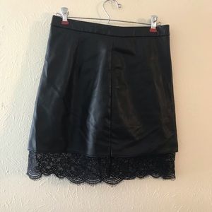 Faux leather skirt with lace detail